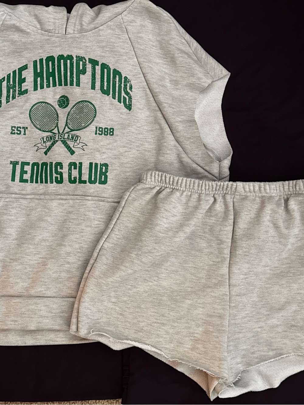 SHEIN Gray Heather Hooded Shorts Set with Green Tennis Graphic